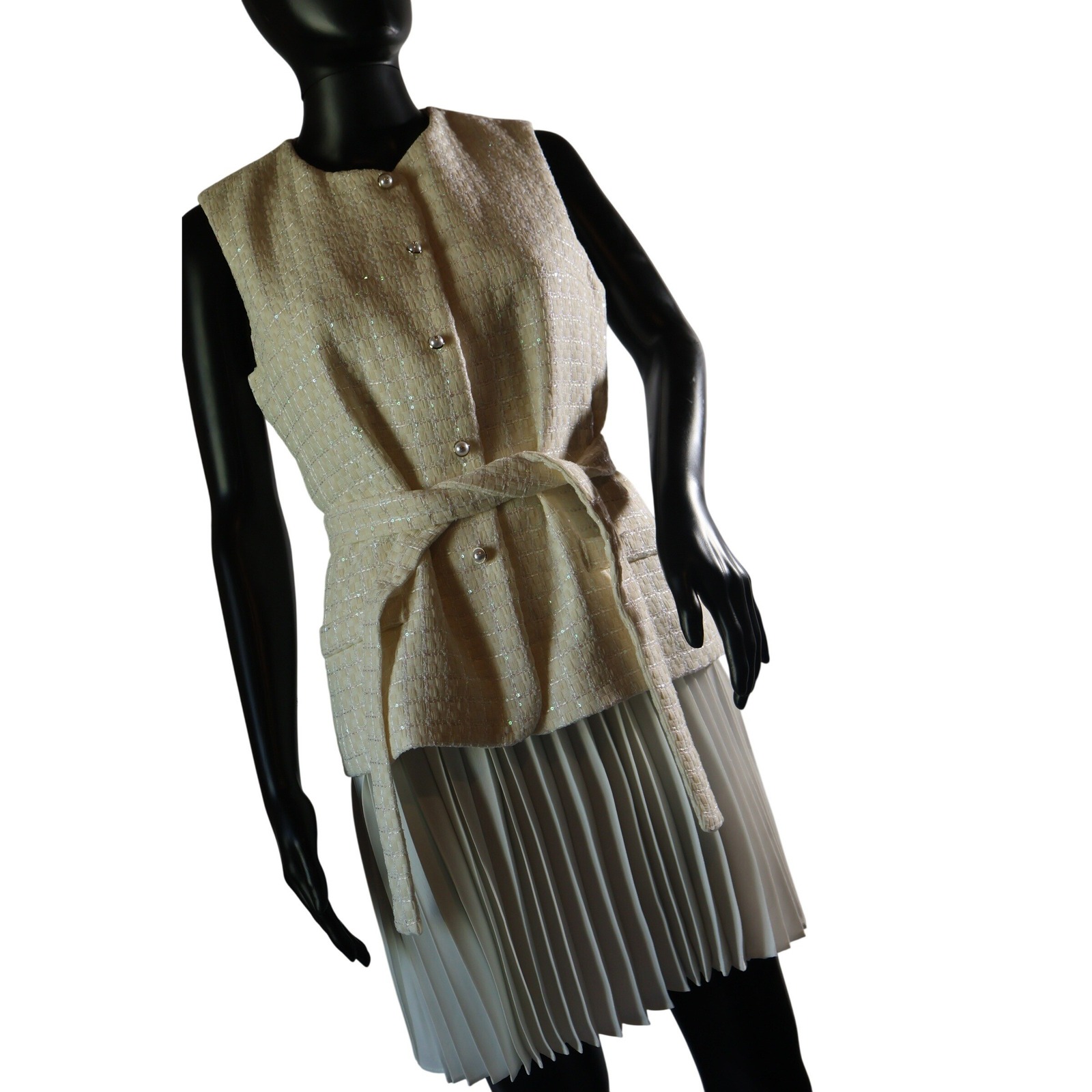 Sandro Bloom Tweed Sequin Mini Dress Fr 38 / Us 6 Pleated Msrp $560